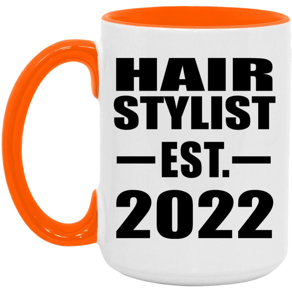 Hair Stylist Established EST. 2022 - 15oz Accent Mug Orange