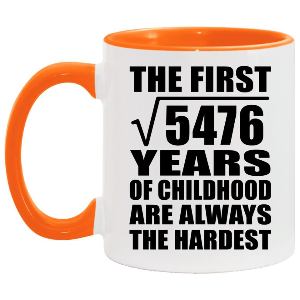 74th Birthday Square Root of 5476 Years of Childhood - 11oz Accent Mug Orange