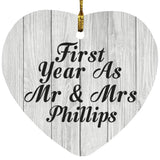 First Year As Mr & Mrs Phillips - Heart Ornament F