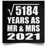 72nd Anniversary Square Root of 5184 Years As Mr & Mrs 2021 - Poster Square