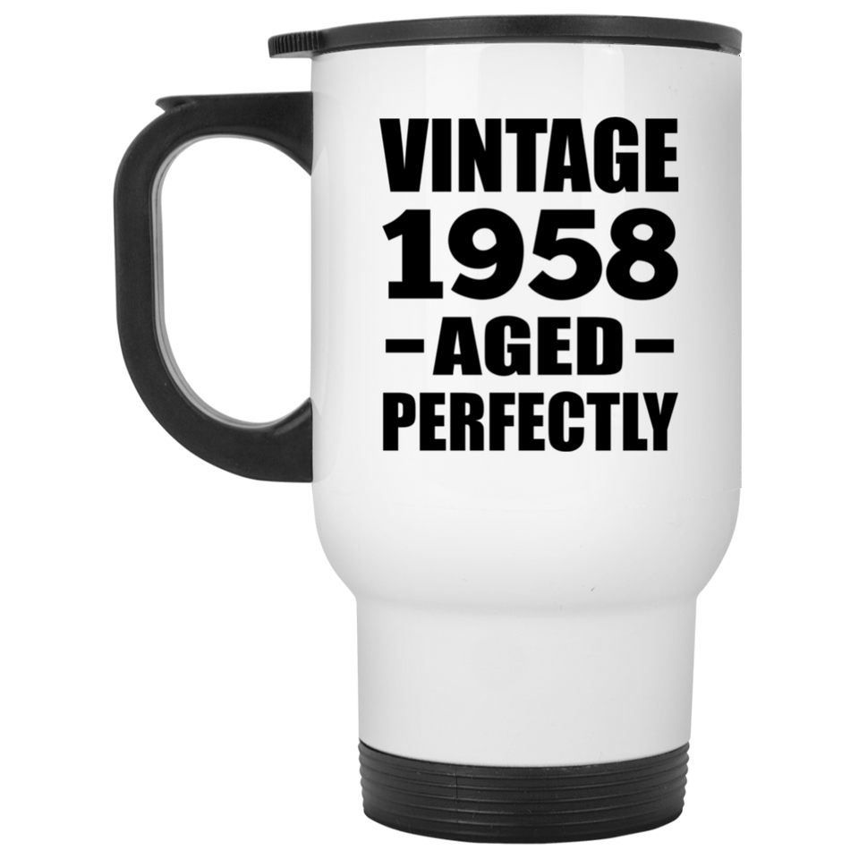 66th Birthday Vintage 1958 Aged Perfectly - White Travel Mug