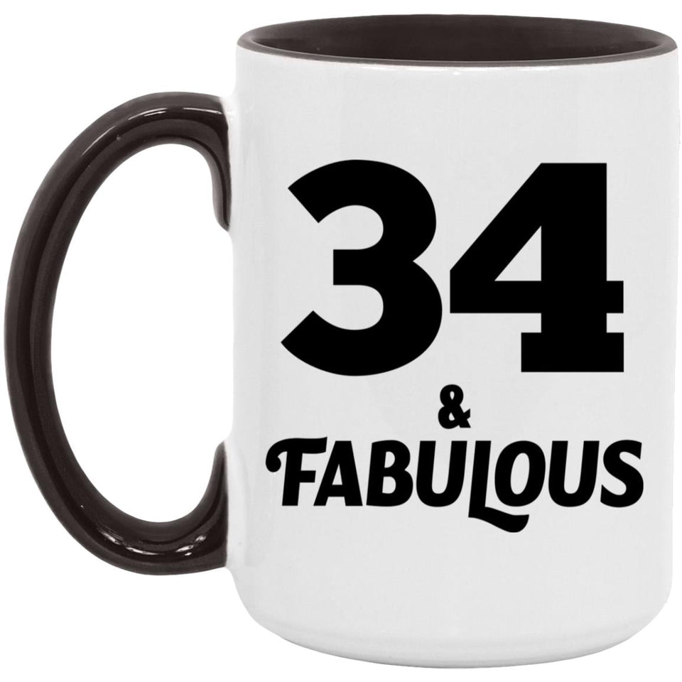 34th Birthday 34 & Fabulous - 15oz Accent Mug Black