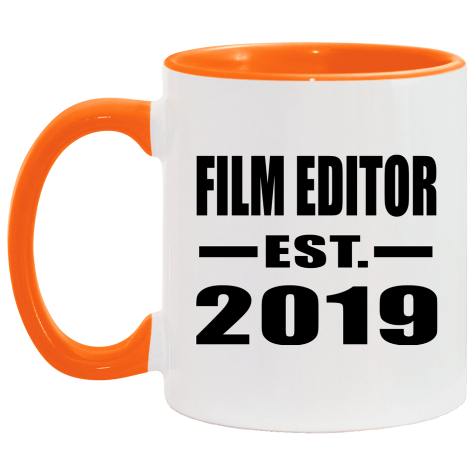 Film Editor Established EST. 2019 - 11oz Accent Mug Orange