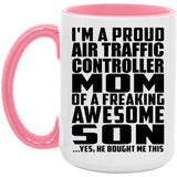 Proud Air Traffic Controller Mom Of Awesome Son - 15oz Accent Mug Pink
