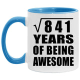 29th Birthday Square Root of 841 Years of Being Awesome - 11oz Accent Mug Blue