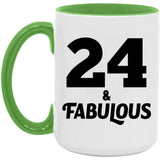 24th Birthday 24 & Fabulous - 15oz Accent Mug Green
