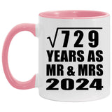 27th Anniversary Square Root of 729 Years As Mr & Mrs 2024 - 11oz Accent Mug Pink