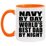 Navy By Day World's Best Dad By Night - 11oz Accent Mug Orange