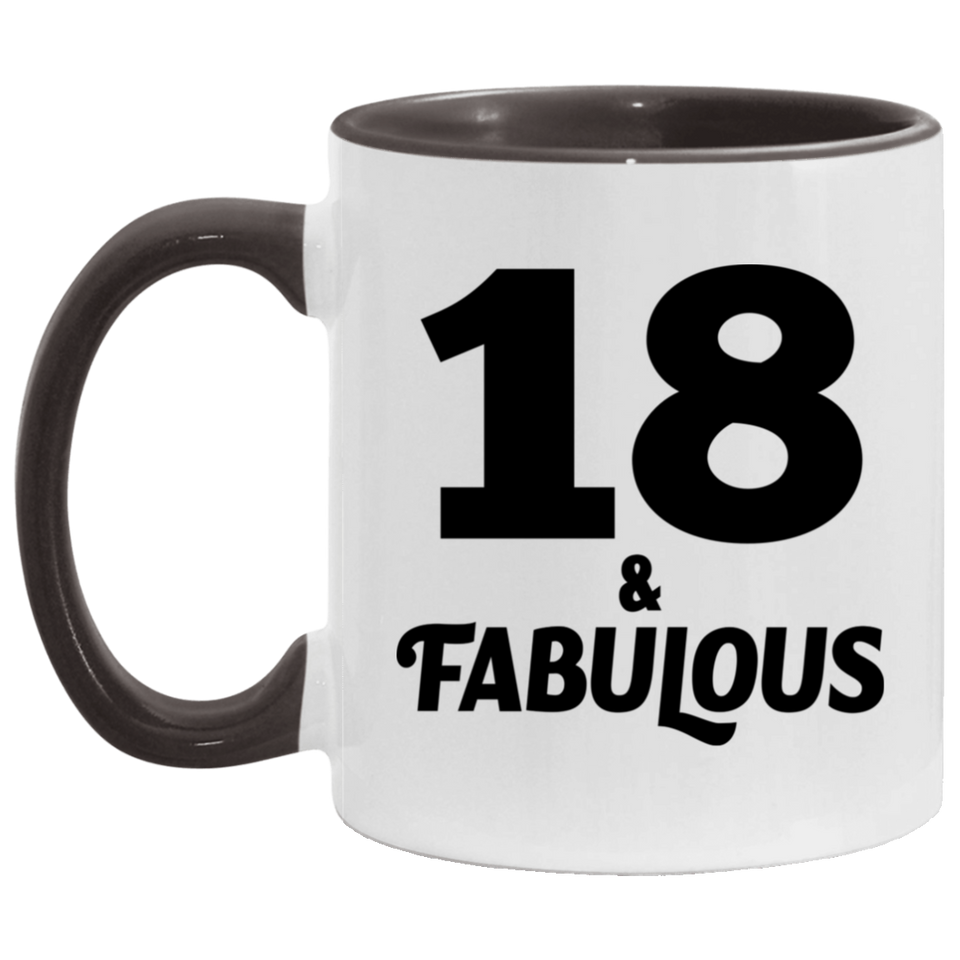 18th Birthday 18 & Fabulous - 11oz Accent Mug Black