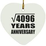 64th Anniversary Square Root of 4096 Years Anniversary - Heart Ornament