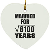 90th Anniversary Married For Square Root of 8100 Years - Heart Ornament