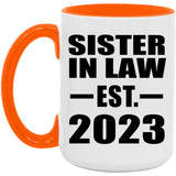 Sister In Law Established EST. 2023 - 15oz Accent Mug Orange