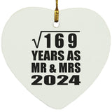 13th Anniversary Square Root of 169 Years As Mr & Mrs 2024 - Heart Ornament