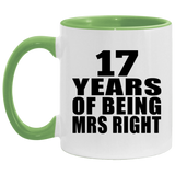 17th Anniversary 17 Years Of Being Mrs Right - 11oz Accent Mug Green