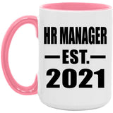 HR Manager Established EST. 2021 - 15oz Accent Mug Pink