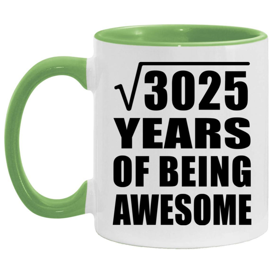 55th Birthday Square Root of 3025 Years of Being Awesome - 11oz Accent Mug Green