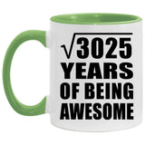 55th Birthday Square Root of 3025 Years of Being Awesome - 11oz Accent Mug Green