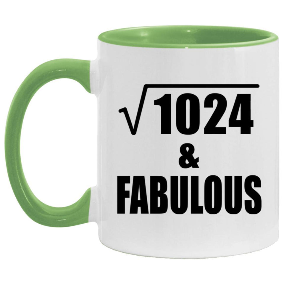 32nd Birthday Square Root of 1024 & Fabulous - 11oz Accent Mug Green