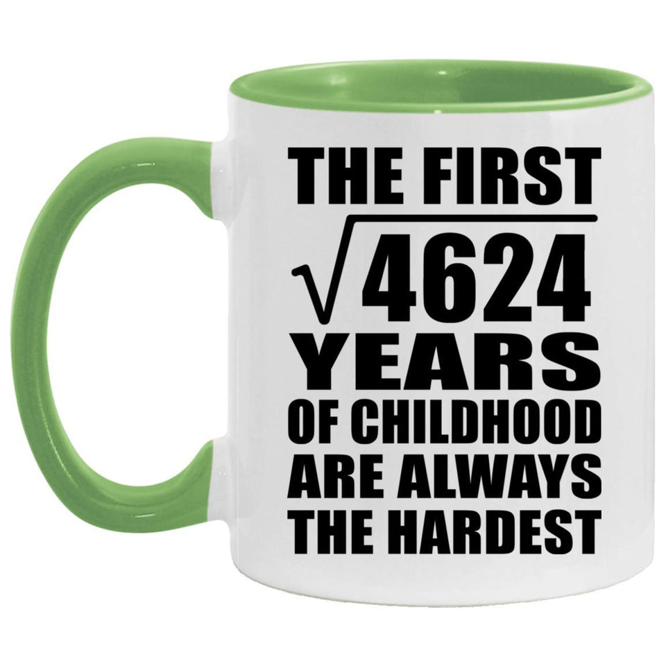 68th Birthday Square Root of 4624 Years of Childhood - 11oz Accent Mug Green