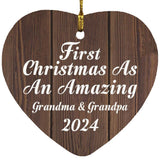 First Christmas As An Amazing Grandma & Grandpa 2024 - Heart Ornament D