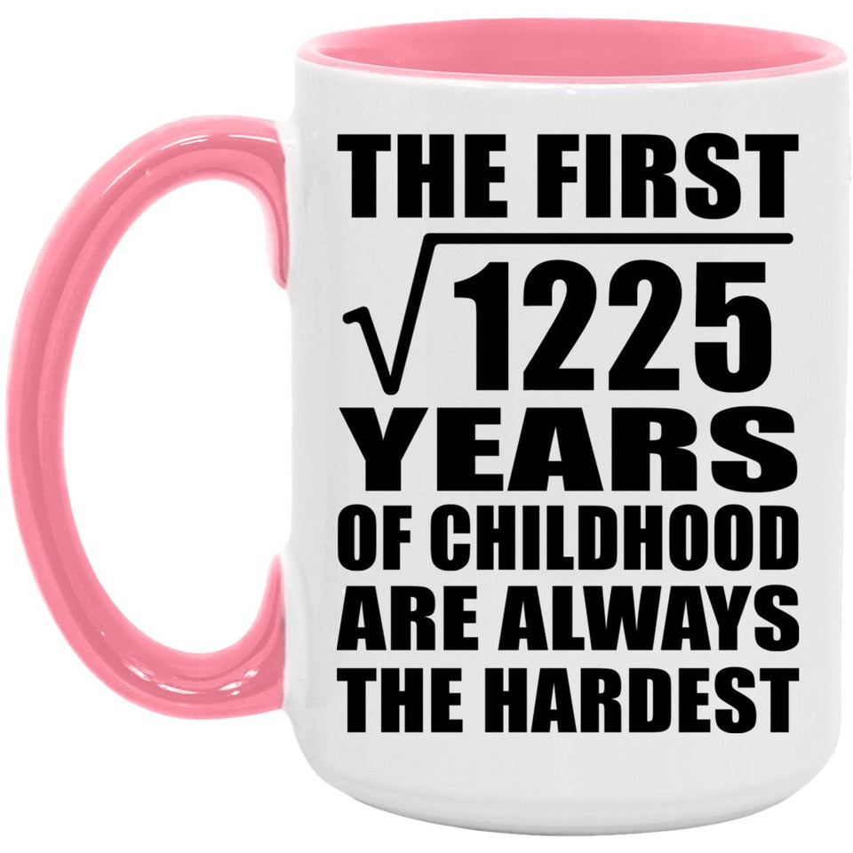 35th Birthday Square Root of 1225 Years of Childhood - 15oz Accent Mug Pink