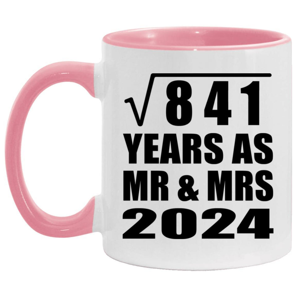 29th Anniversary Square Root of 841 Years As Mr & Mrs 2024 - 11oz Accent Mug Pink