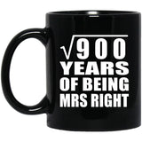 30th Anniversary Square Root of 900 Years of Being Mrs Right - 11oz Coffee Mug Black