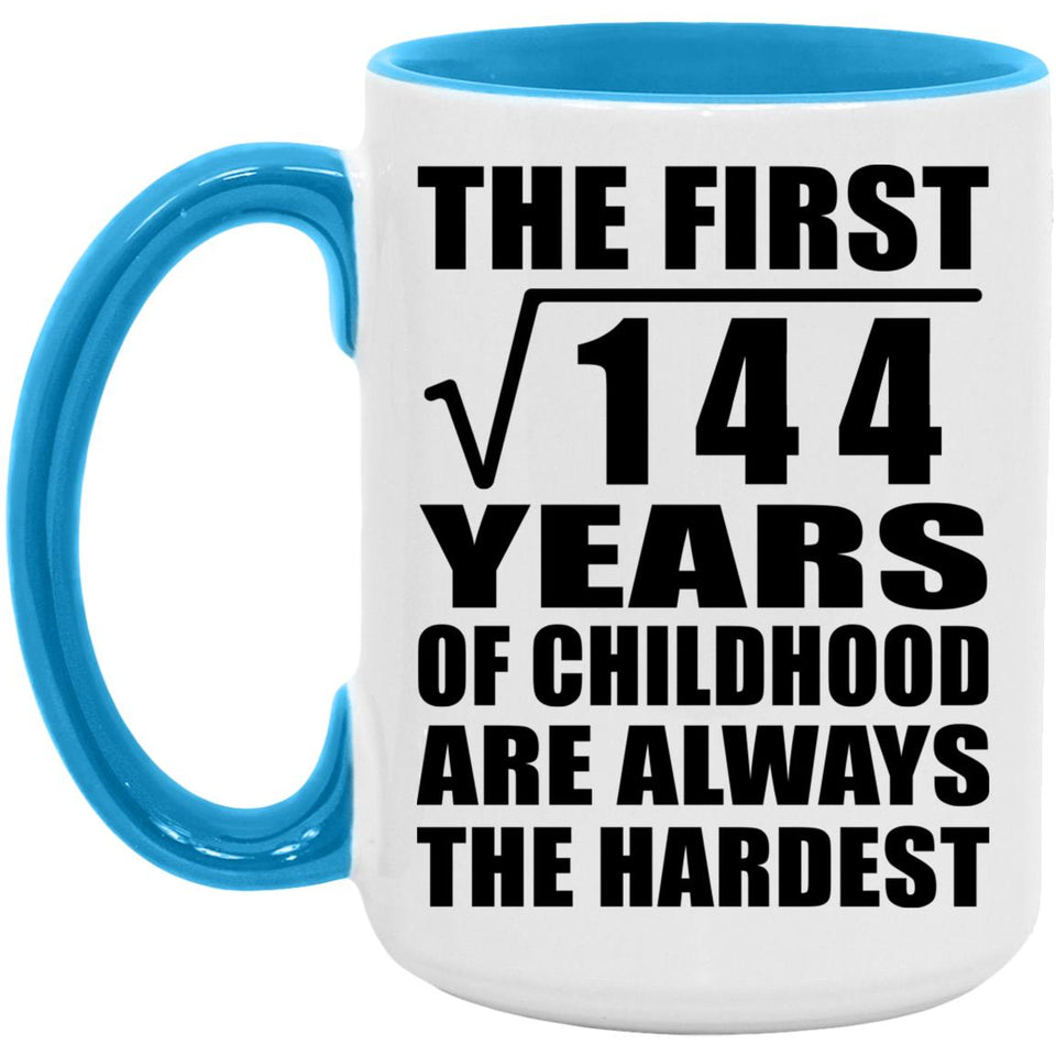 12th Birthday Square Root of 144 Years of Childhood - 15oz Accent Mug Blue