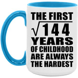 12th Birthday Square Root of 144 Years of Childhood - 15oz Accent Mug Blue