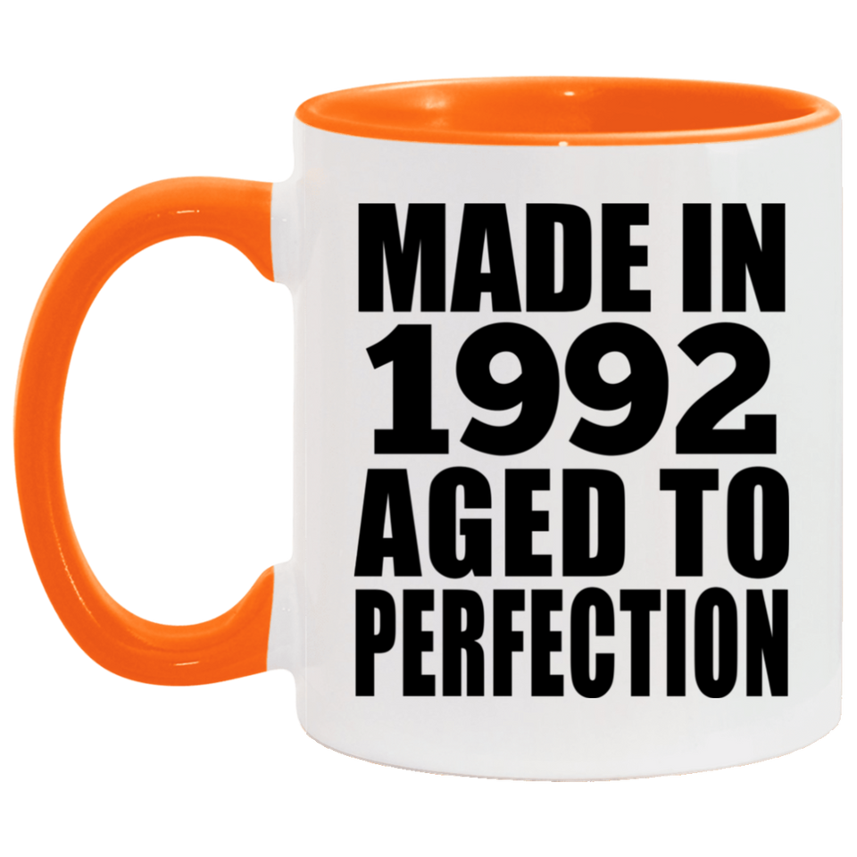 32nd Birthday Made In 1992 Aged to Perfection - 11oz Accent Mug Orange
