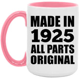 99th Birthday Made in 1925 All Parts Original - 15oz Accent Mug Pink