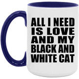 All I Need Is Love And My Black And White Cat - 15oz Accent Mug Purple
