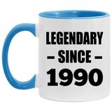 34th Birthday Legendary Since 1990 - 11oz Accent Mug Blue