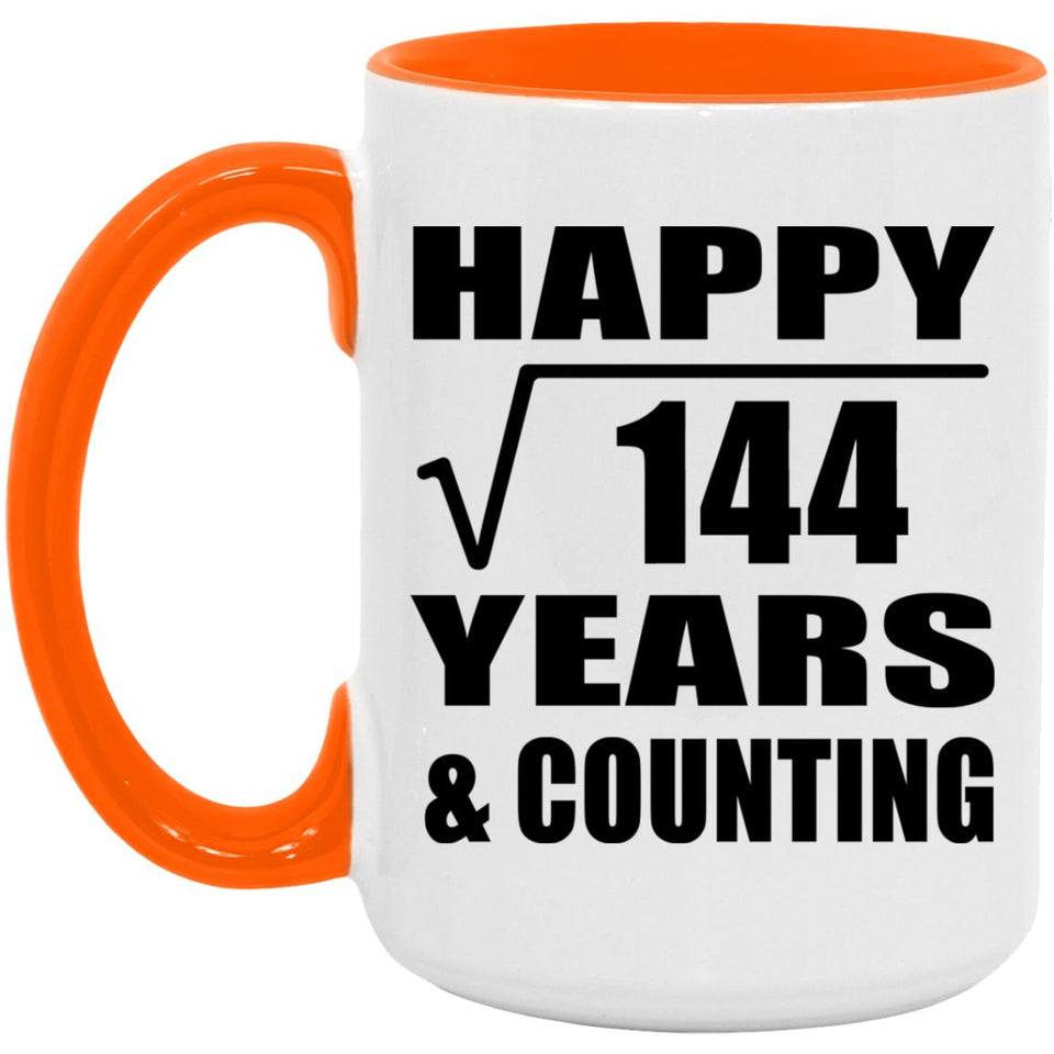 Happy 12th Anniversary Square Root of 144 Years & Counting - 15oz Accent Mug Orange