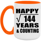 Happy 12th Anniversary Square Root of 144 Years & Counting - 15oz Accent Mug Orange