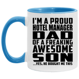 Proud Hotel Manager Dad Of Awesome Son - 11oz Accent Mug Blue
