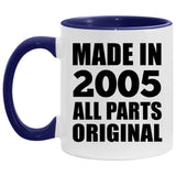 19th Birthday Made in 2005 All Parts Original - 11oz Accent Mug Purple