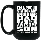 Proud Stationary Engineer Dad Of Awesome Son - 15 Oz Coffee Mug Black