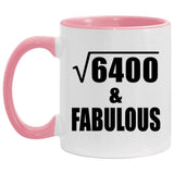 80th Birthday Square Root of 6400 & Fabulous - 11oz Accent Mug Pink
