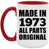 51st Birthday Made in 1973 All Parts Original - 15oz Accent Mug Red