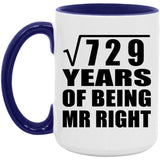 27th Anniversary Square Root of 729 Years of Being Mr Right - 15oz Accent Mug Purple