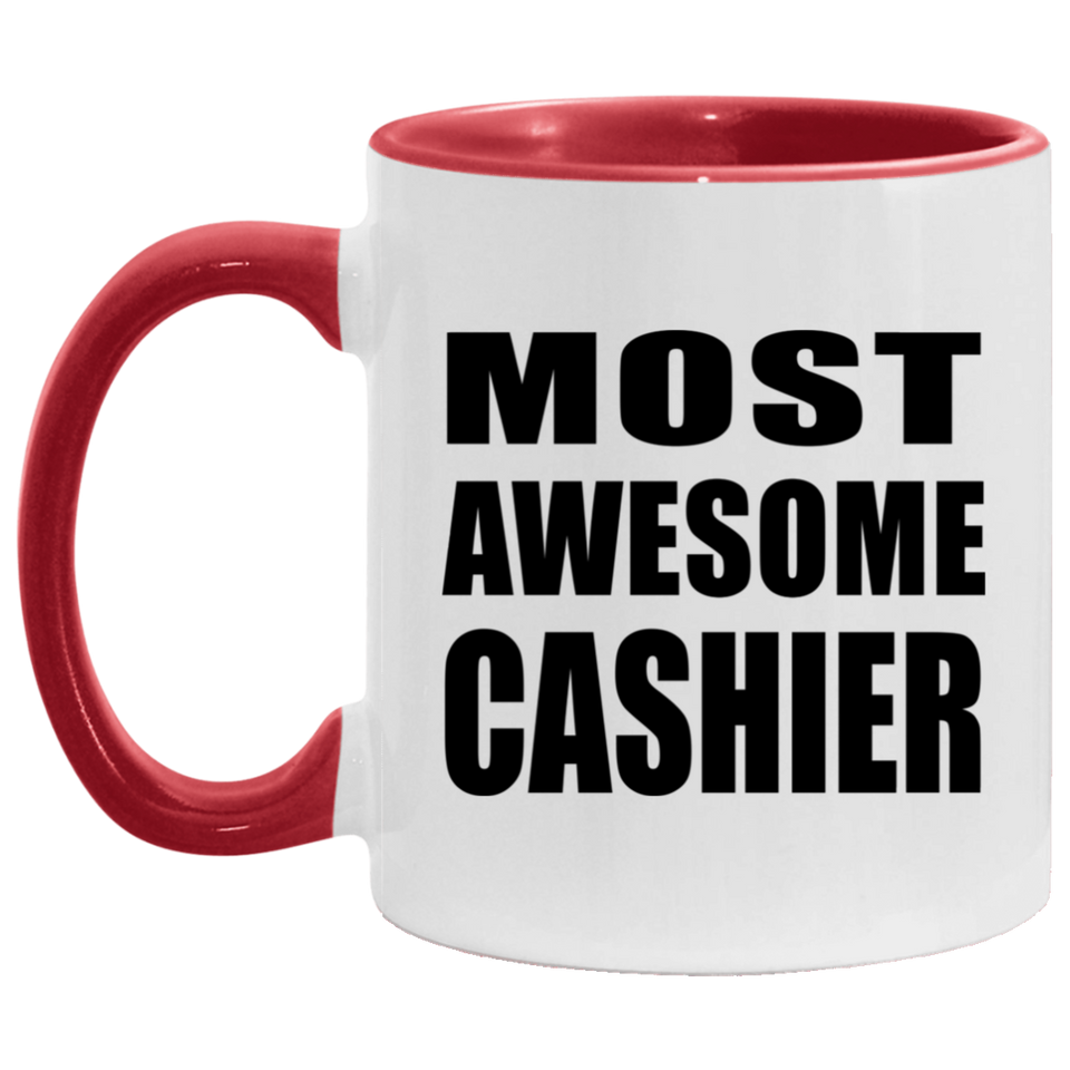 Most Awesome Cashier - 11oz Accent Mug Red