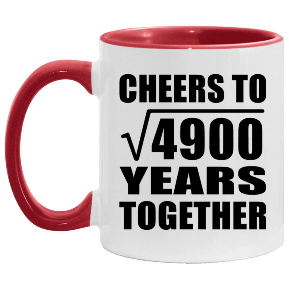 70th Anniversary Cheers To Square Root of 4900 Years Together - 11oz Accent Mug Red