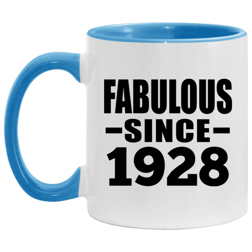 96th Birthday Fabulous Since 1928 - 11oz Accent Mug Blue