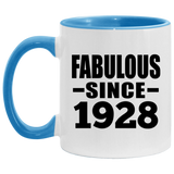 96th Birthday Fabulous Since 1928 - 11oz Accent Mug Blue