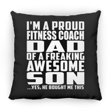 Proud Fitness Coach Dad Of Awesome Son - Throw Pillow Black