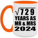 27th Anniversary Square Root of 729 Years As Mr & Mrs 2024 - 15oz Accent Mug Orange
