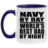 Navy By Day World's Best Dad By Night - 11oz Accent Mug Purple