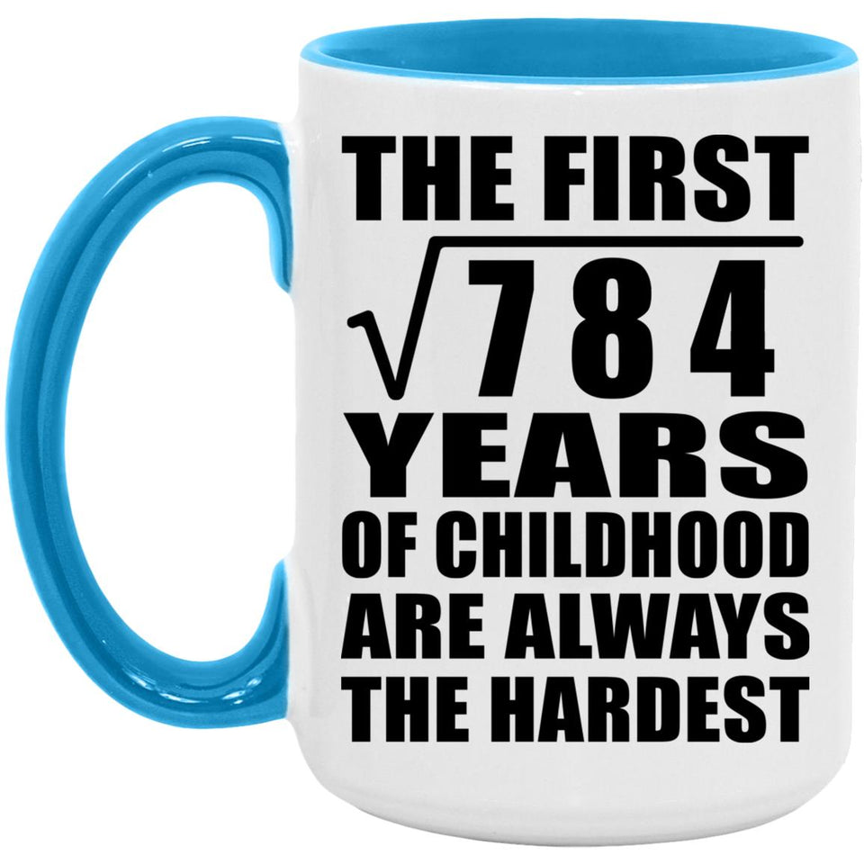28th Birthday Square Root of 784 Years of Childhood - 15oz Accent Mug Blue
