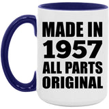 67th Birthday Made in 1957 All Parts Original - 15oz Accent Mug Purple